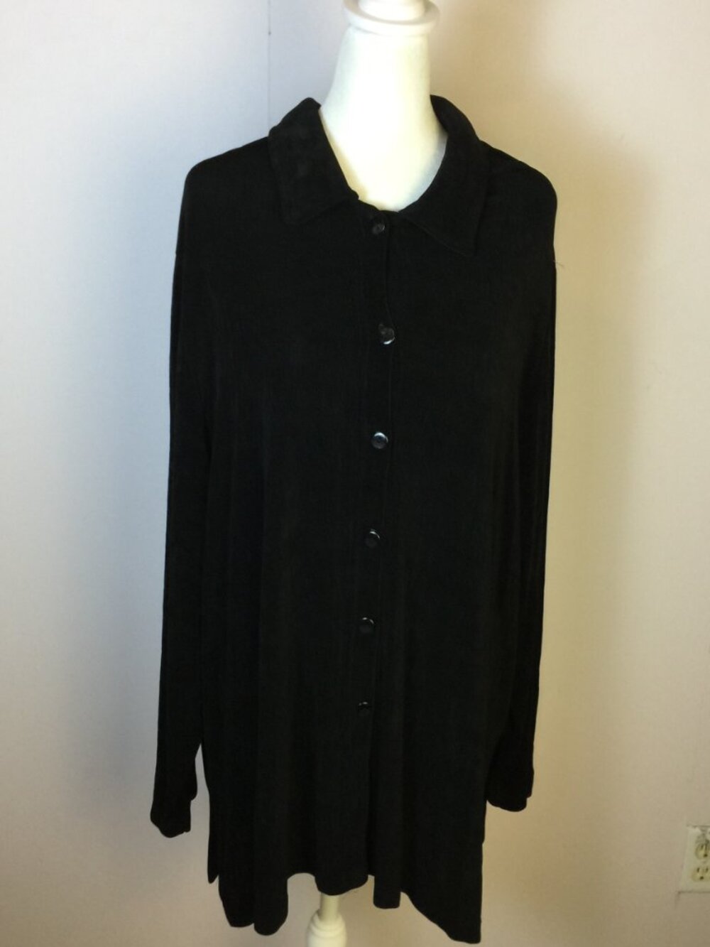 Vikki Vi Cardigan Jacket Shirt Size 3X Womans Plus Black Slinky Knit Long Sleeve